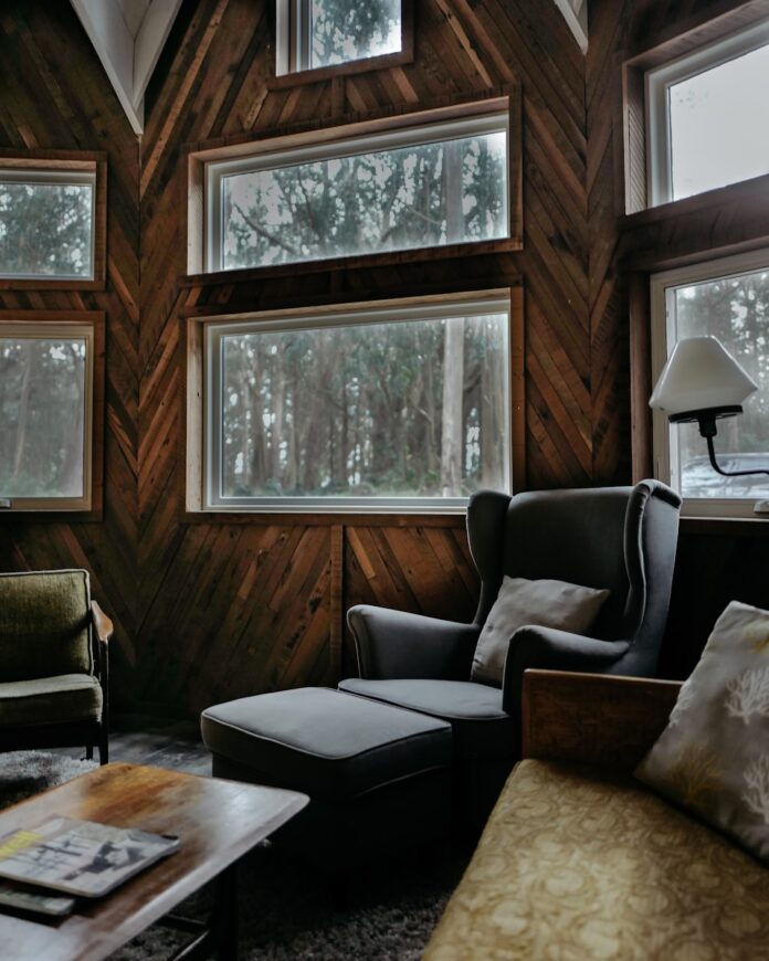 Photo by Drew Coffman empty gray wing chair