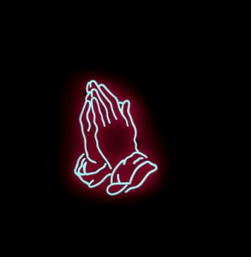 Orai sem cessar praying hand neon signage
